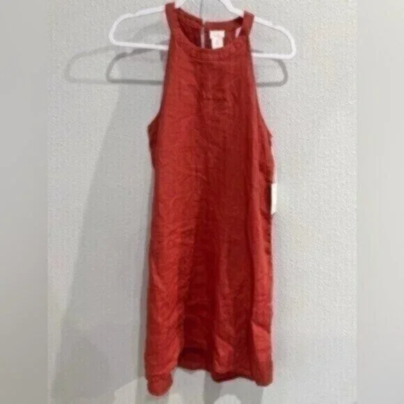 Sigrid Olsen Linen Neutral Strap Dress Mini Boho Mod Casual - Picture 1 of 6